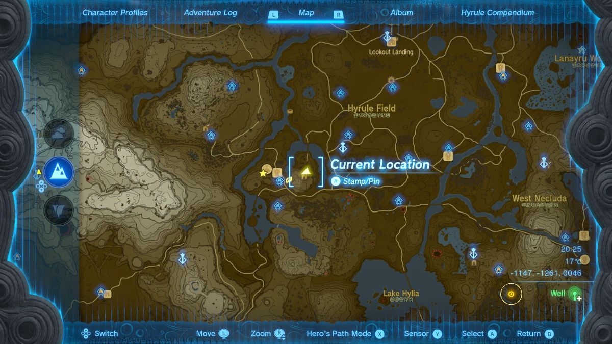 En karta visar platsen för Awakening Armor legs-biten i Zelda Tears of the Kingdom.