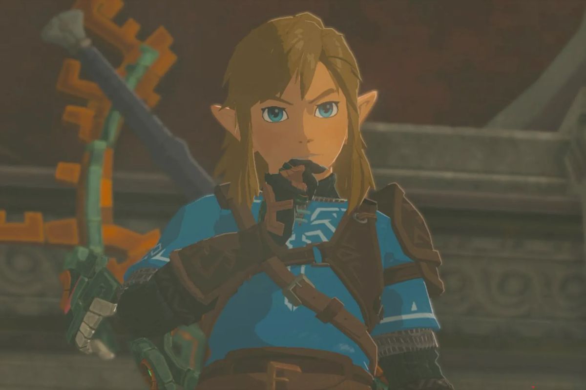 Link ser förvirrad ut när han bär Champion's Leathers i Zelda Tears of the Kingdom.