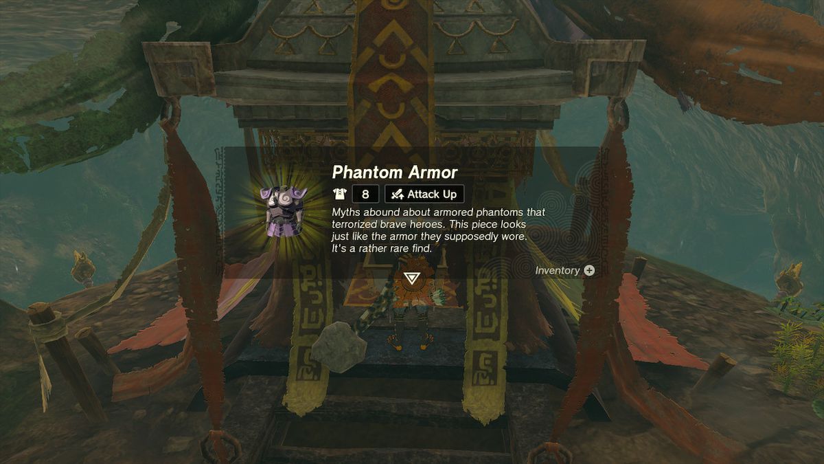 Link öppnar en kista som innehåller Phantom Armor-kistan i Zelda Tears of the Kingdom.