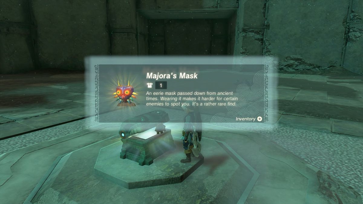Majora’s Mask is the reward from the chest located in the center of the Floating Coliseum, which is located in the Depths in The Legend of Zelda: Tears of the Kingdom