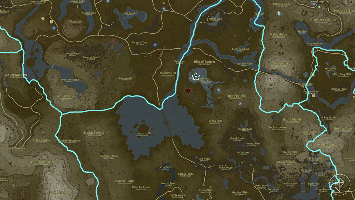 Bra läge markerat på kartan över Hyrule