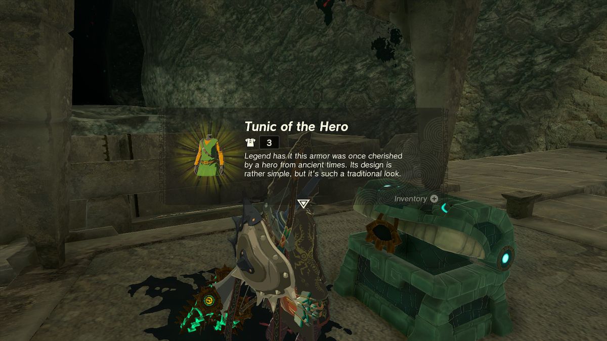 Link opens a chest containing the Tunic of the Hero in Zelda Tears of the Kingdom.