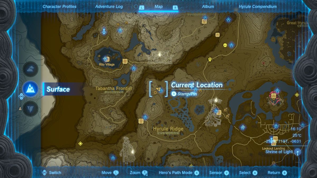 A map shows the Oromuwak Shrine in Zelda Tears of the Kingdom.
