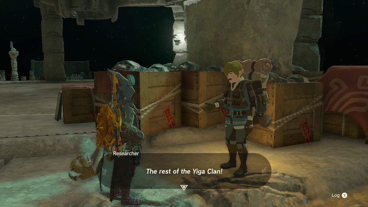 Link talks to an obvious yiga clan plant in the Depths in Zelda Tears of the Kingdom.