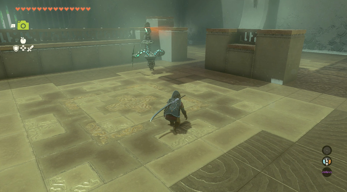 Link kryper bakom en Zonai-konstruktion i The Legend of Zelda: Tears of the Kingdom.