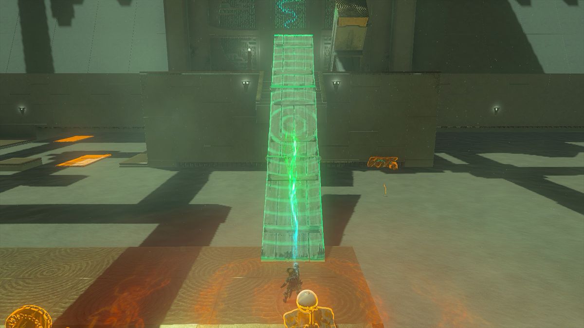 Länk skapar en bro med hjälp av tre träplankor i Kudanisar Shrine i The Legend of Zelda: Tears of the Kingdom.
