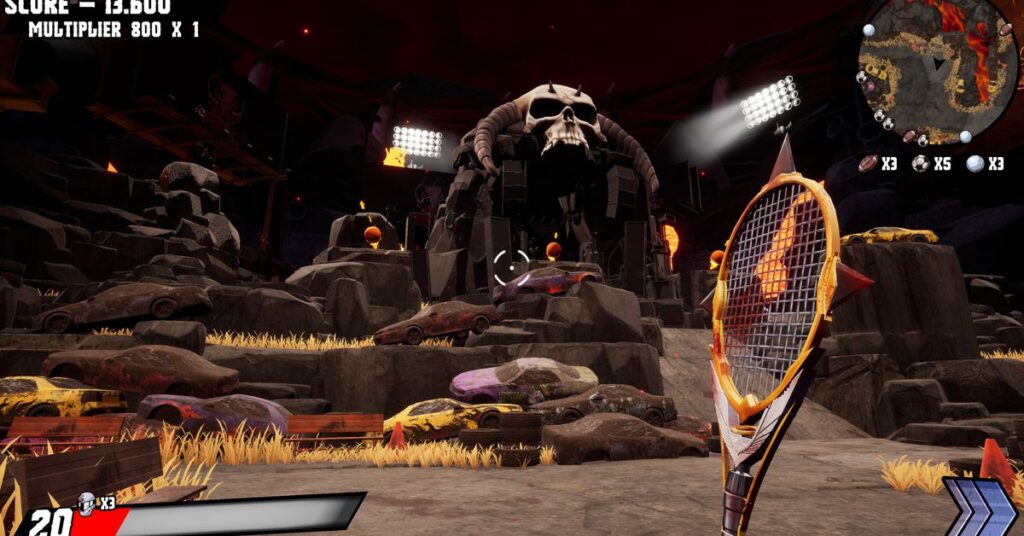 Det här spelet är som Doom, men med en tennisracket och hamburgare