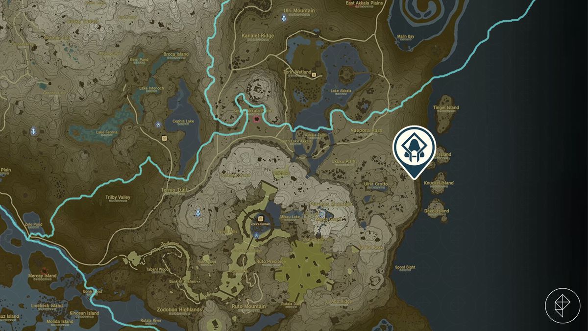 En karta visar Gatanisis Shine-platsen i Zelda: Tears of the Kingdom