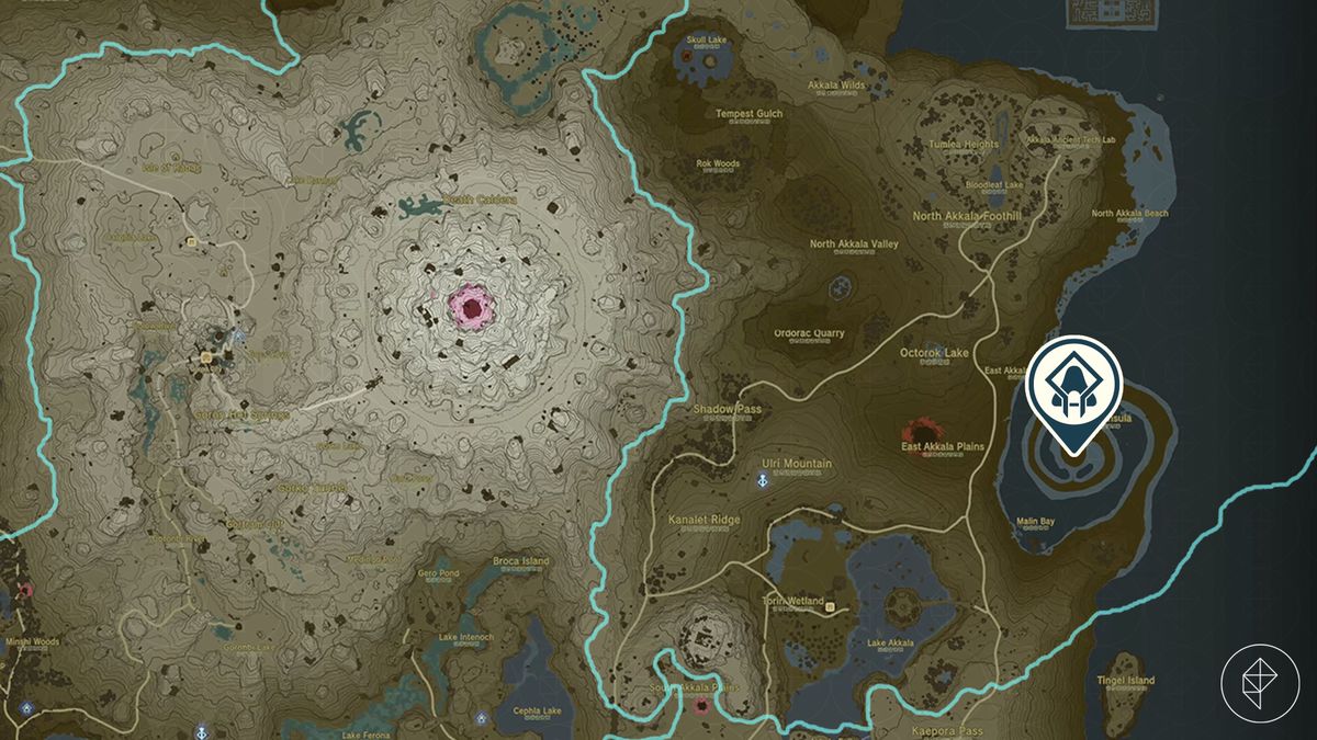 Karta över Hyrule i The Legend of Zelda: Tears of the Kingdom som visar platsen för Gemimik Shrine