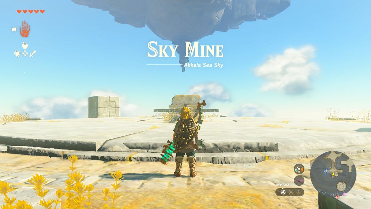 Link stands near the Akkala Sky Mine in Zelda Tears of the Kingdom.