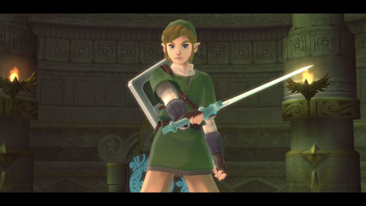 Link räcker fram sitt svärd i The Legend of Zelda: Skyward Sword HD