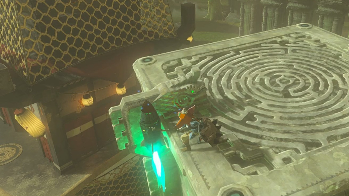 Länka med en raket på en plattform för att skjuta upp i luften i The Legend of Zelda: Tears of the Kingdom