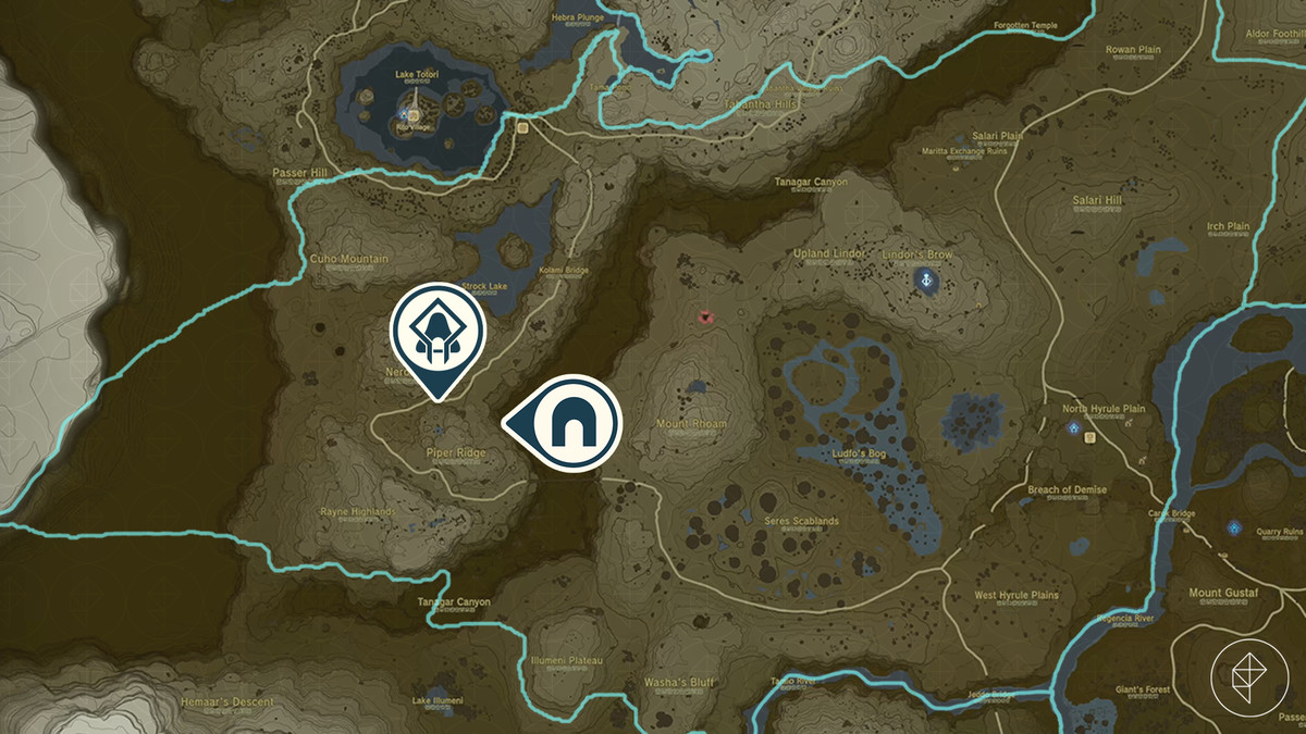 The Legend of Zelda: Tears of the Kingdom-karta som visar platsen för Iun-orok Shrine