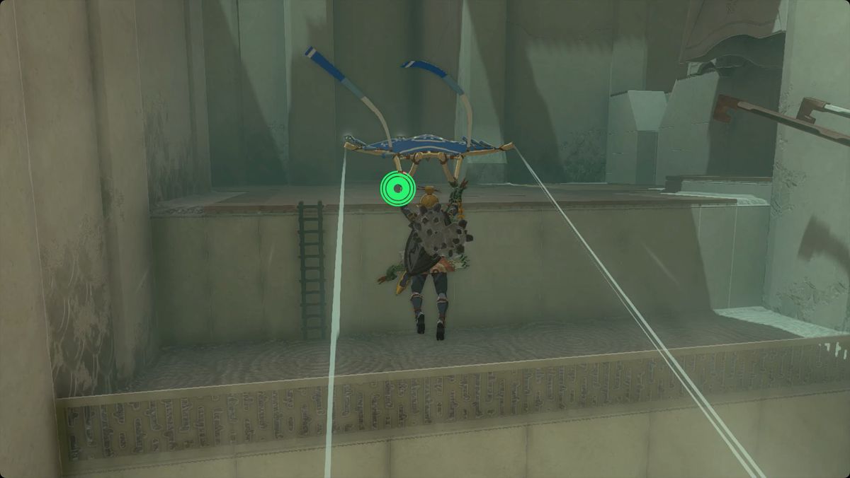 The Legend of Zelda: Tears of the Kingdom Link rider vind från en luftventil i Mayamats Shrine