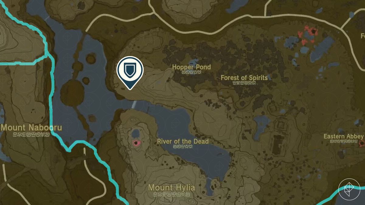 En karta över Zelda Tears of the Kingdom visar platsen för Royal Shield.