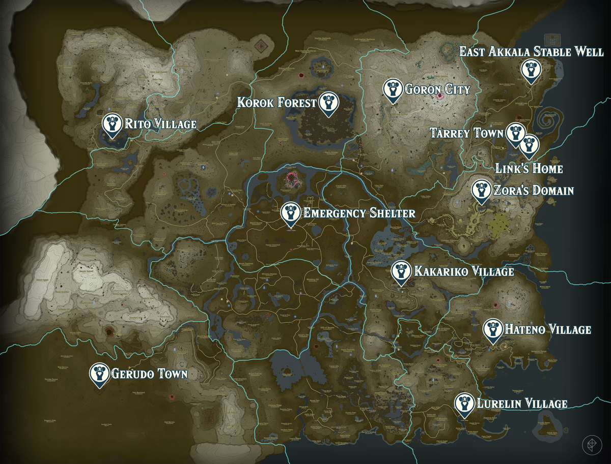 Goddess Statue platser på kartan över Hyrule i The Legend of Zelda: Tears of the Kingdom