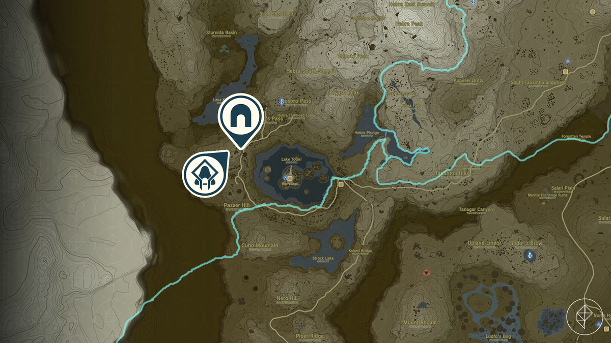 The Legend of Zelda: Tears of the Kingdom-karta som visar platsen för Wao-os Shrine