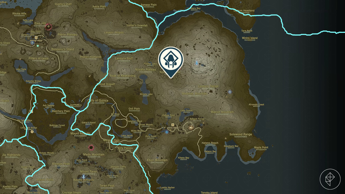 Zakusu Shrine plats i Mount Lanayru Region på kartan över Hyrule i The Legend of Zelda: Tears of the Kingdom