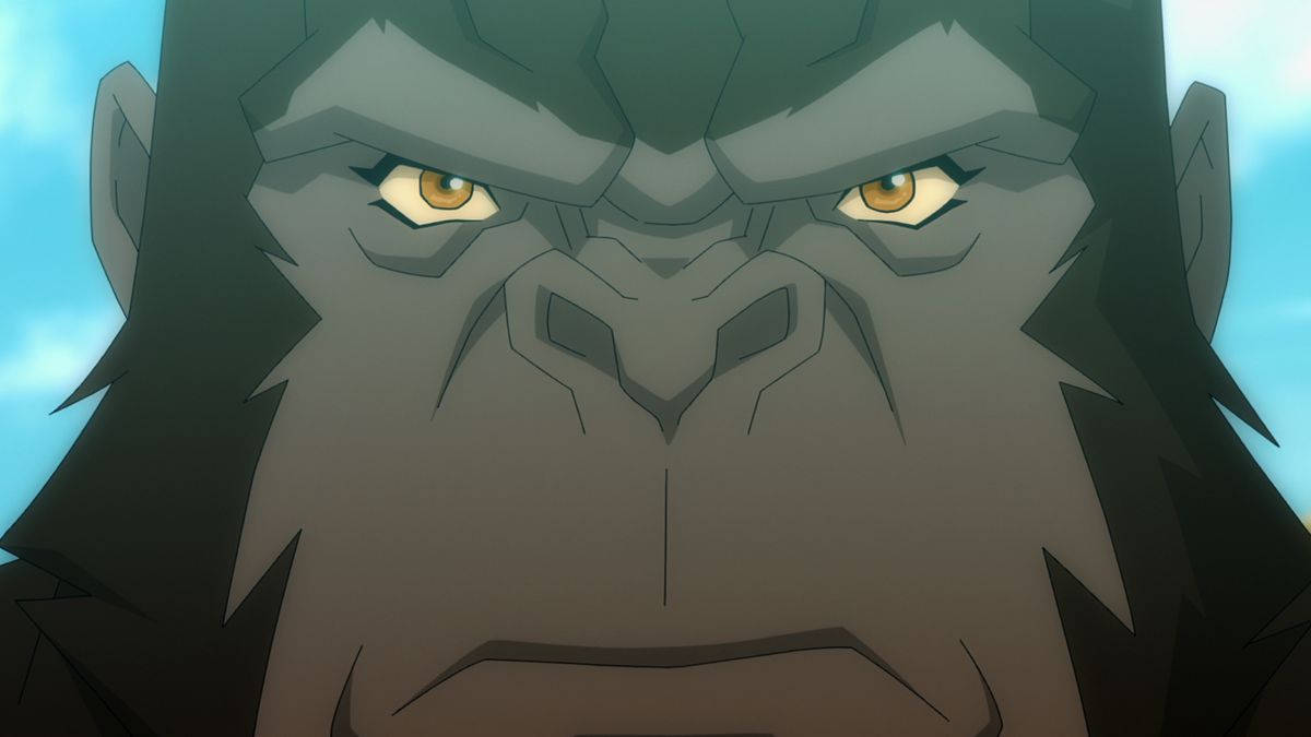 Close-up shot of King Kong from the animated series Skull Island on Netflix.