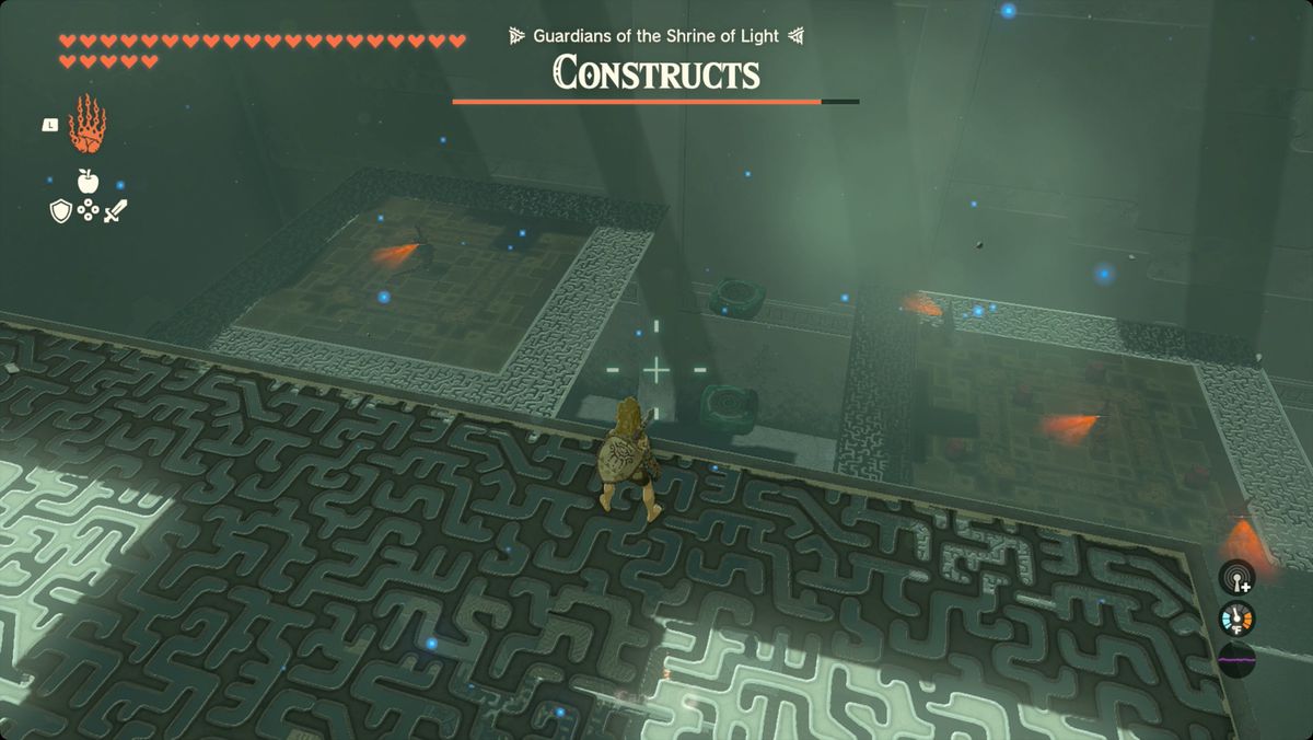 The Legend of Zelda: Tears of the Kingdom Link tittar ner på de återstående konstruktionerna i Yansamin Shrine