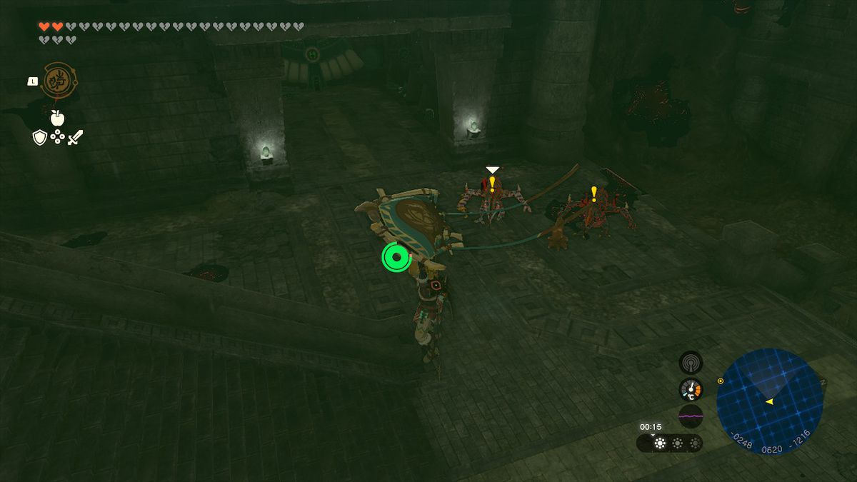 Link faller ner i två lizalfos under Hyrule Castle i Zelda Tears of the Kingdom.