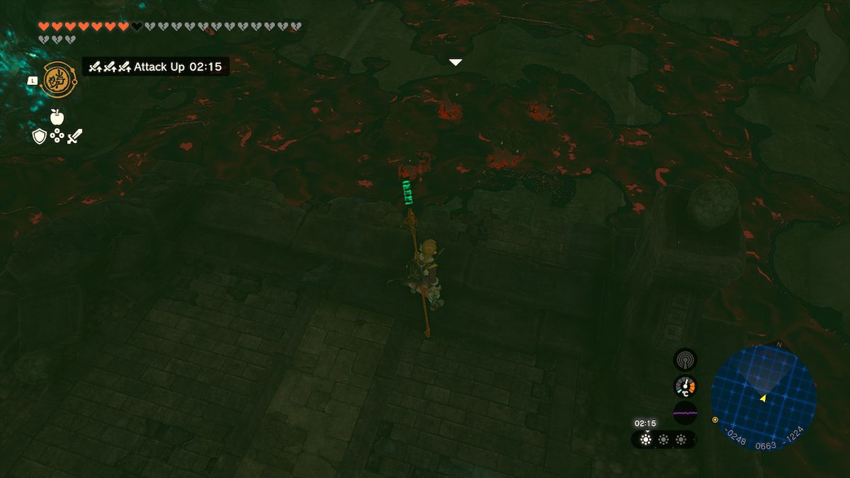 Link stirrar på Gloom Hands under Hyrule Castle under det sista uppdraget av Zelda Tears of the Kingdom.