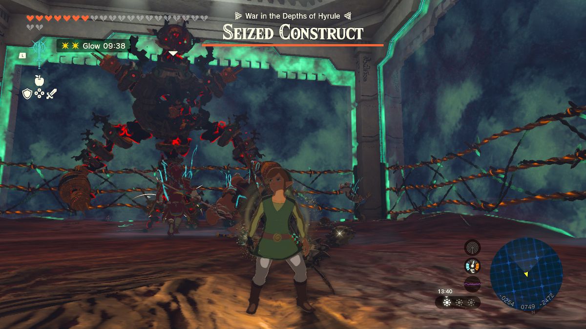 Link står framför en beslagtagen konstruktion i Zelda Tears of the Kingdom.