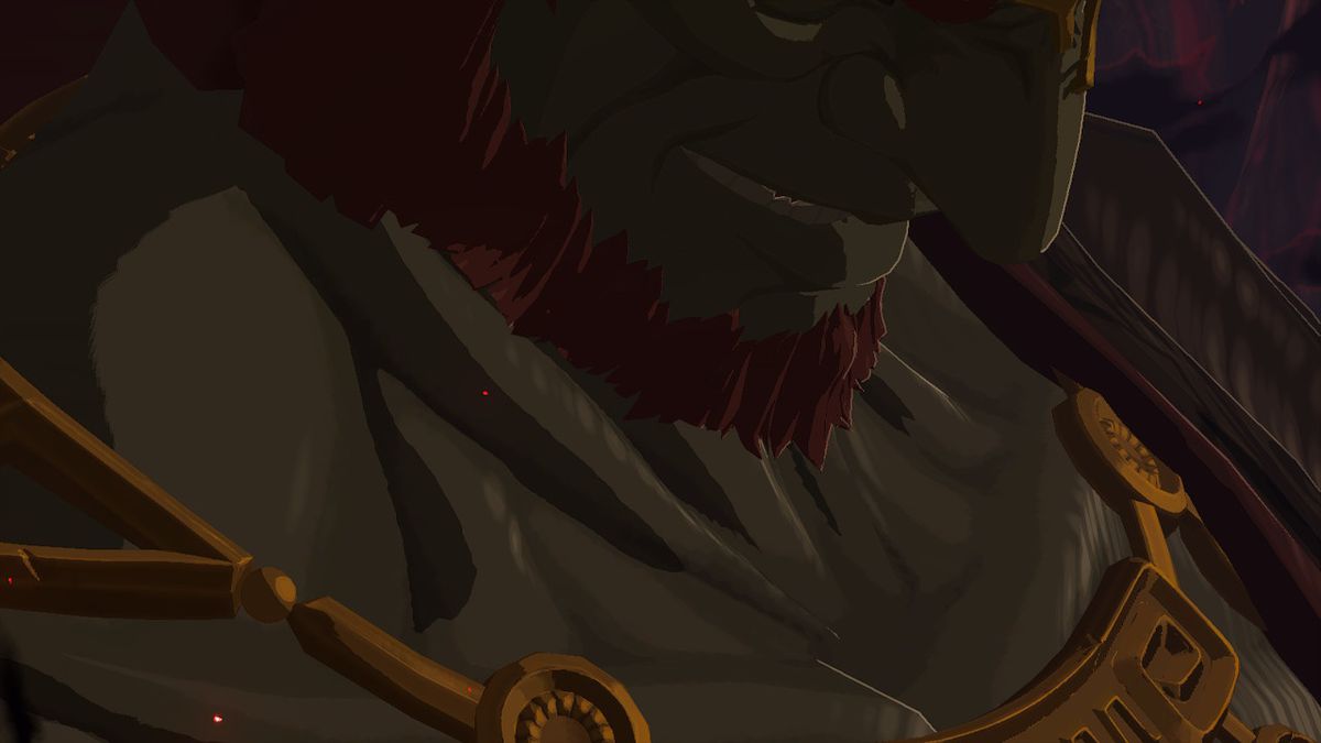 Ganondorf smirks in the final boss fight of Zelda Tears of the Kingdom.