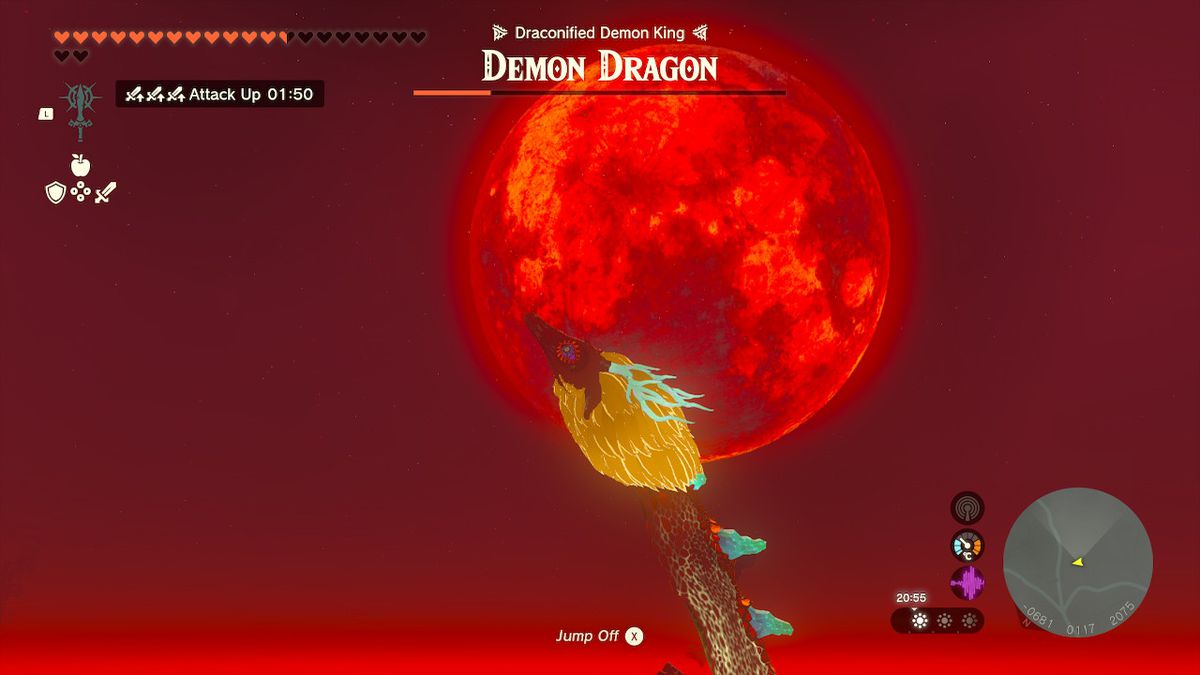 The demon dragon summons a blood moon during the final boss fight of Zelda Tears of the Kingdom.