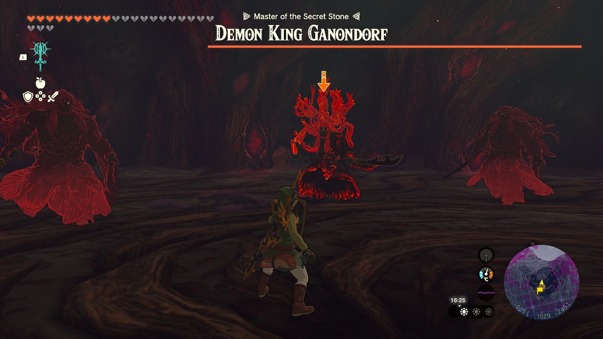 Link fights three Ganondorf entities in Zelda Tears of the Kingdom.