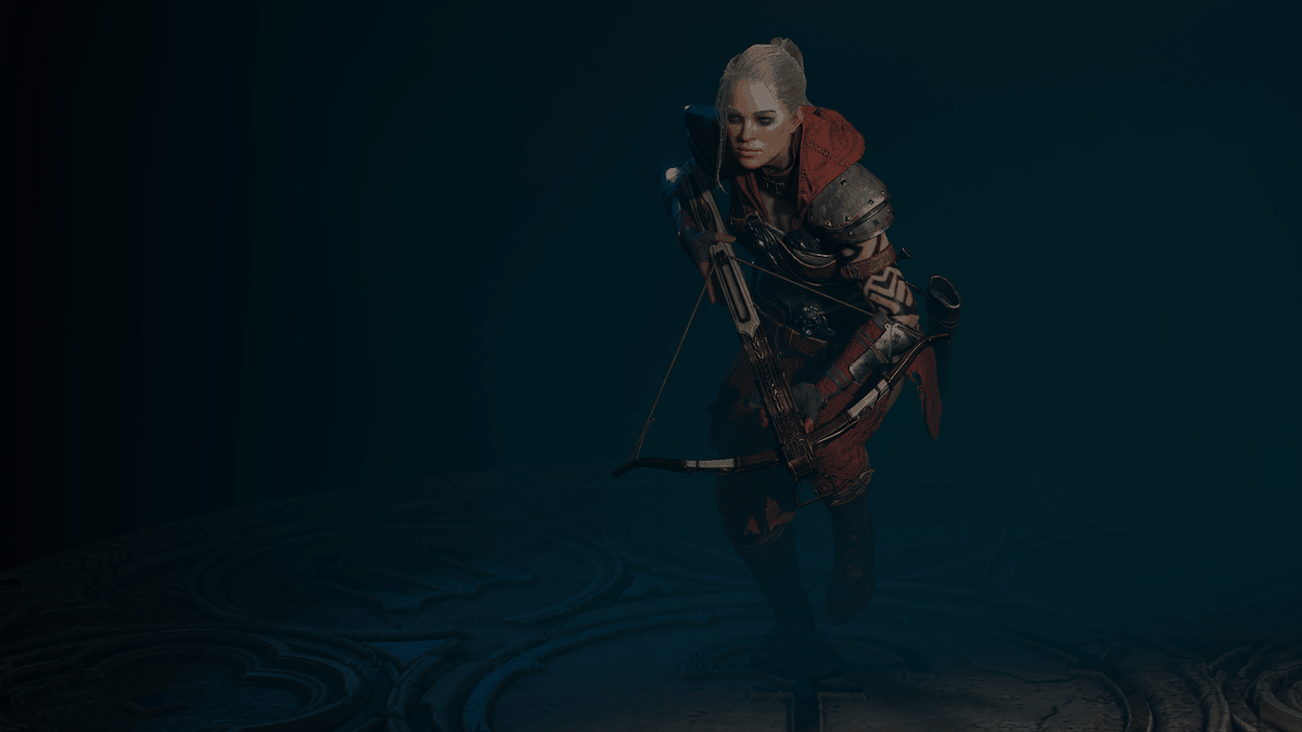 Rogue springer i mörkret med ett armborst för Diablo 4