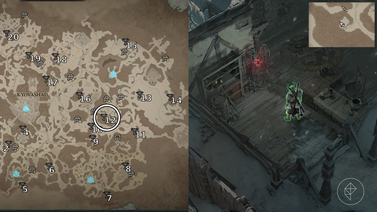 Altar of Lilith 12 found in a cabin in the Malnok Stronghold of Diablo 4 / IV depicted by an annotated map and an in game screenshot