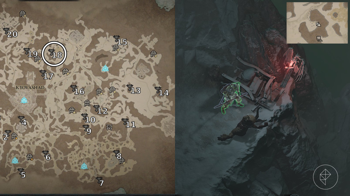 Altar of Lilith 18 found in The Deep White of the Frigid Expanse area of Diablo 4 / IV depicted by an annotated map and an in game screenshot