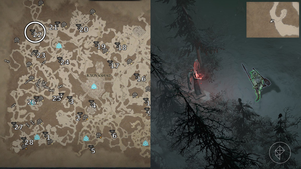Altar of Lilith 23 found in Western Ways of Diablo 4 / IV depicted by an annotated map and an in game screenshot