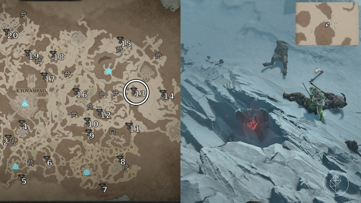 Altar of Lilith 13 found in the FIelds of Judgment of Diablo 4 / IV depicted by an annotated map and an in game screenshot