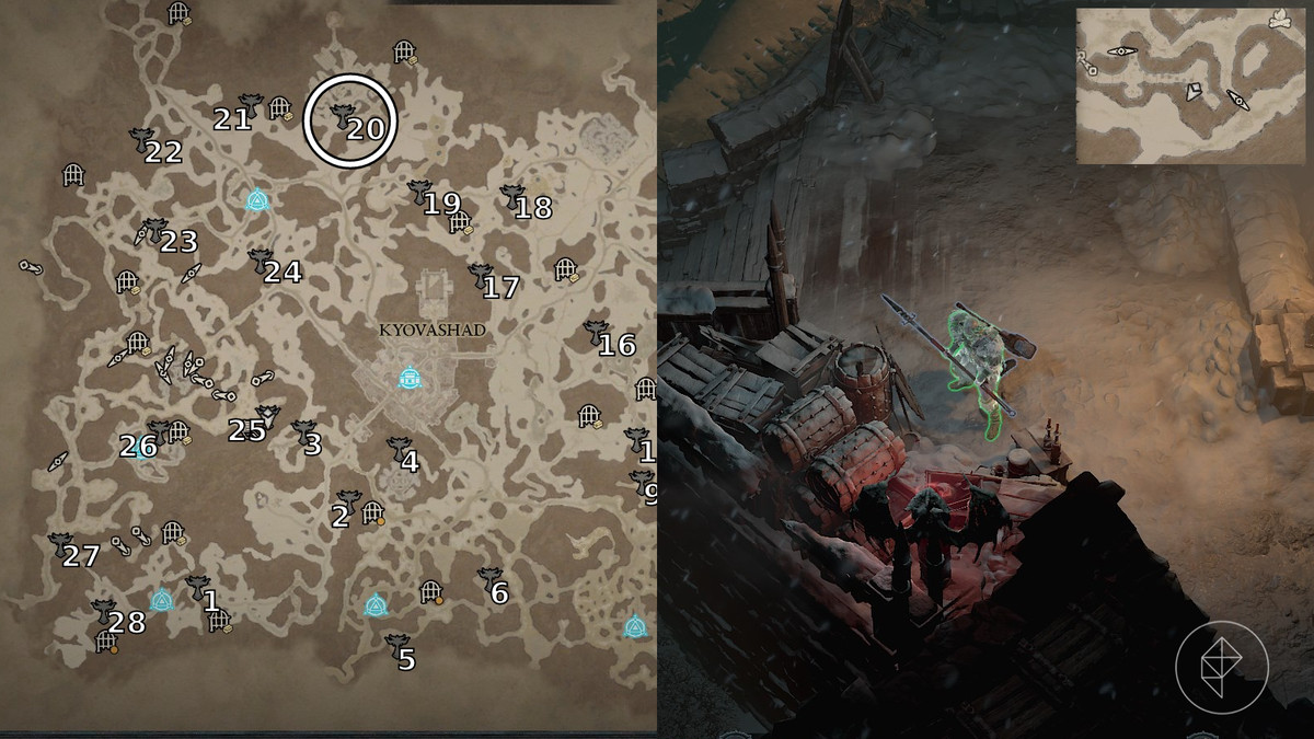 Altar of Lilith 21 found in Kor Dragon Stronghold in Diablo 4 / IV depicted by an annotated map and in game screenshot