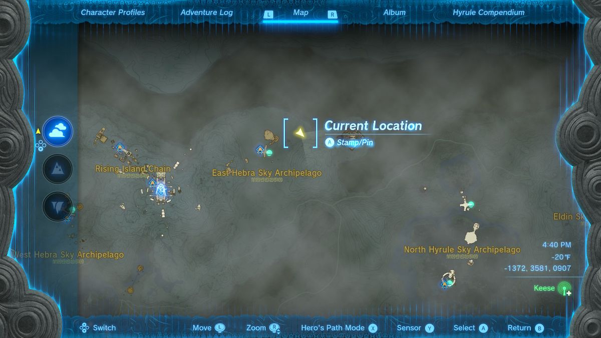 A screenshot of the map location of stone table #2 in Zelda: Tears of the Kingdom