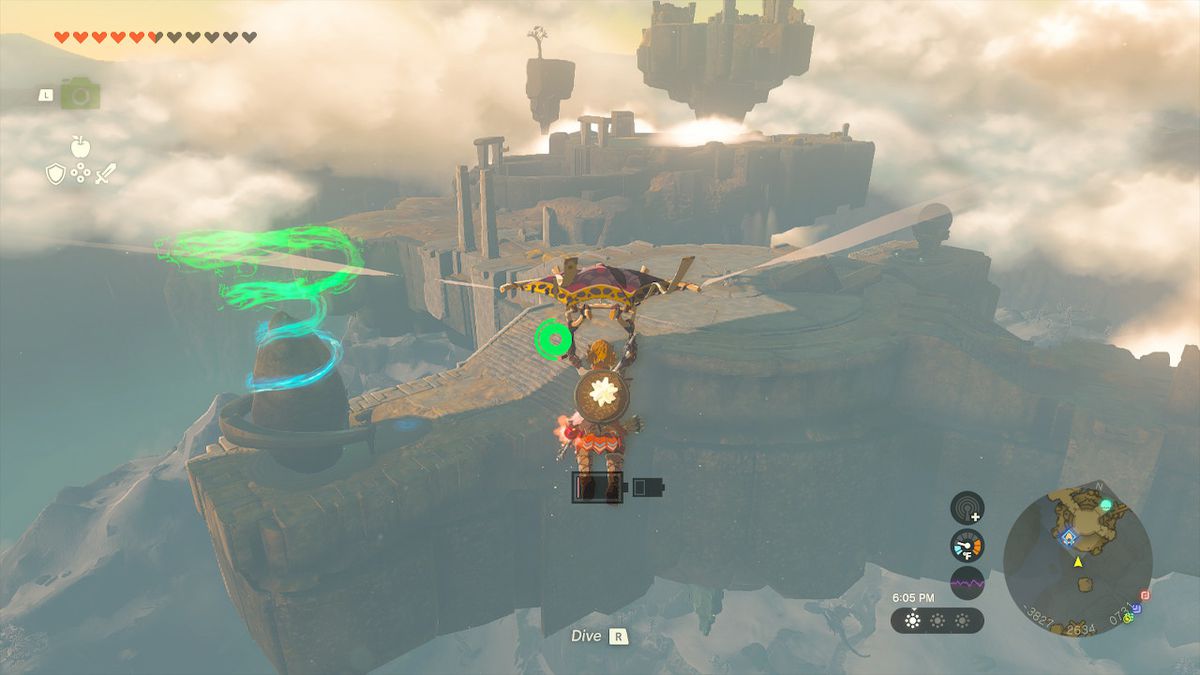 Link descends toward the main island, overlooking the shrine in Zelda: Tears of the Kingdom