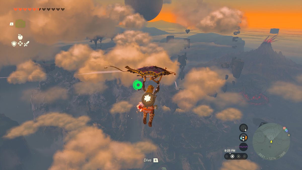 Link paraglides his way to the North Gerudo Sky Archipelago in Zelda: Tears of the Kingdom