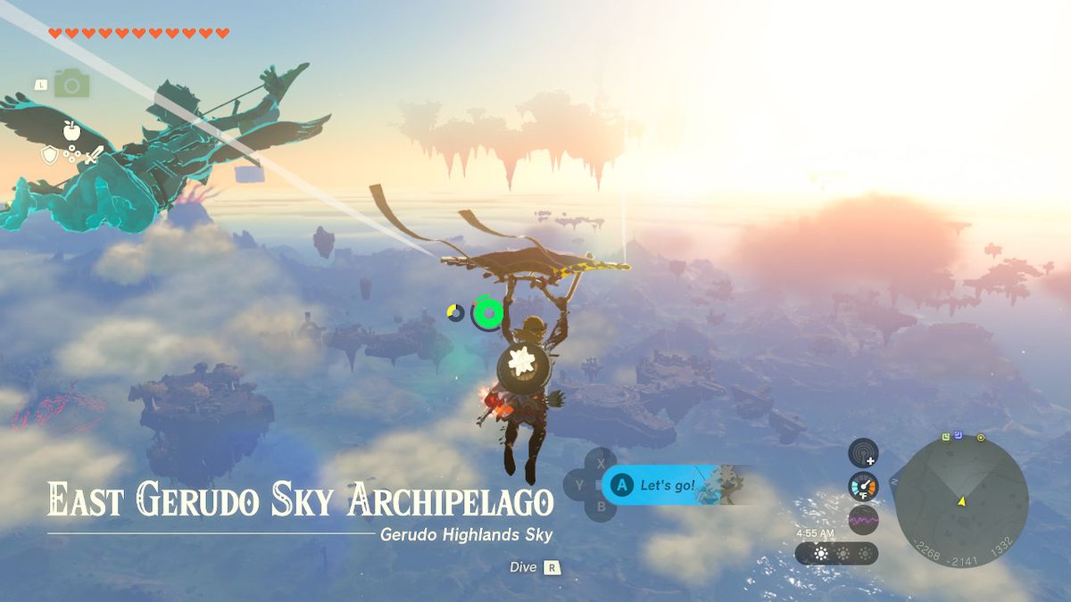 Link glides his way to the East Gerudo Sky Archipelago in Zelda: Tears of the Kingdom