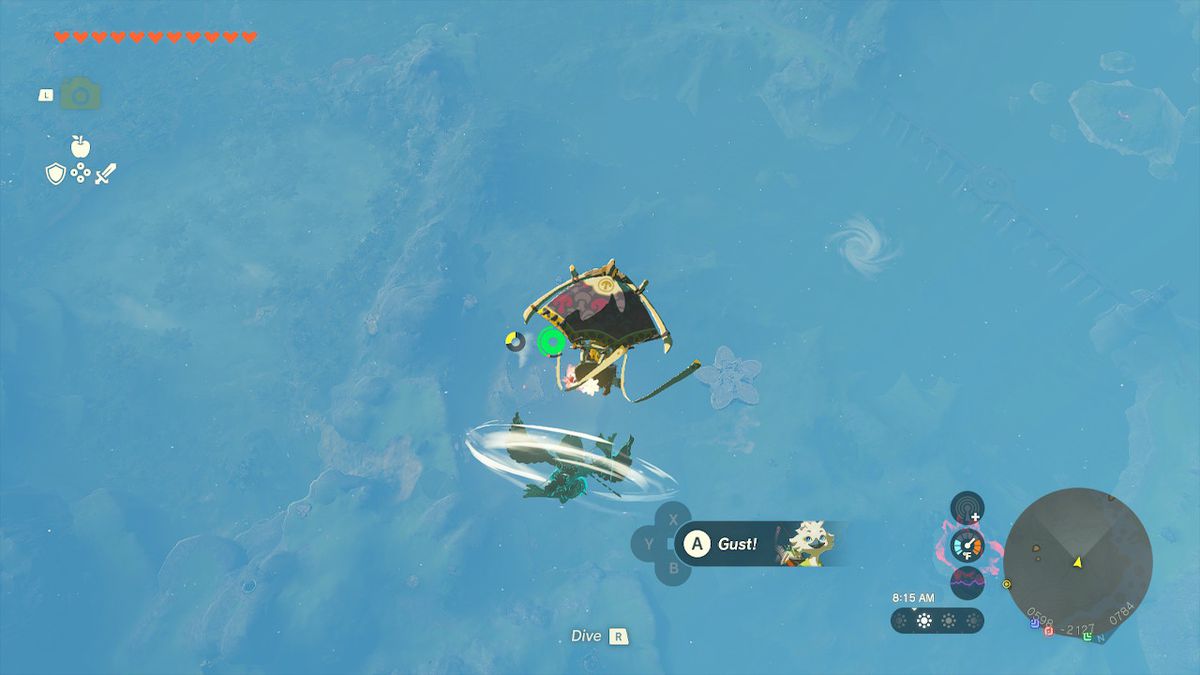 Link uses his paraglider to get closer to the star-shaped island in Zelda: Tears of the Kingdom