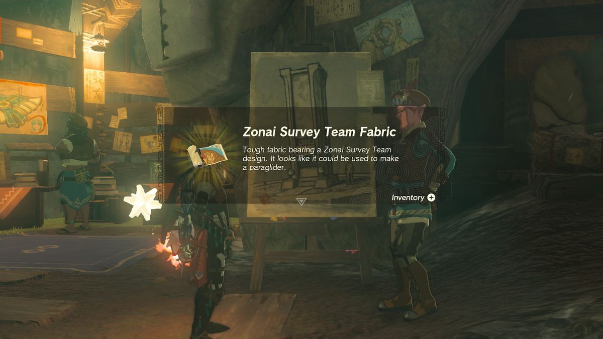 Wortsworth rewards Link with the Zonai Survey Team Fabric for completing his quest in Zelda: Tears of the Kingdom