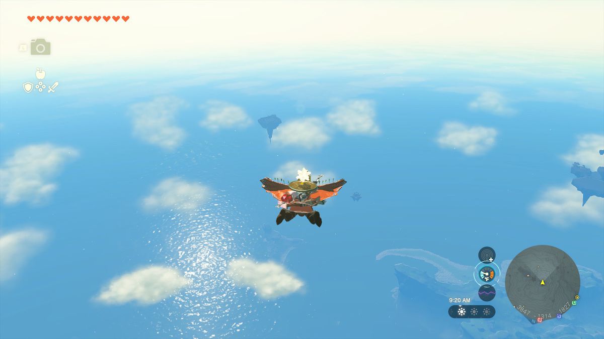 Link is suspended in the air after using the Mount Lanayru Skyview Tower in Zelda: Tears of the Kingdom