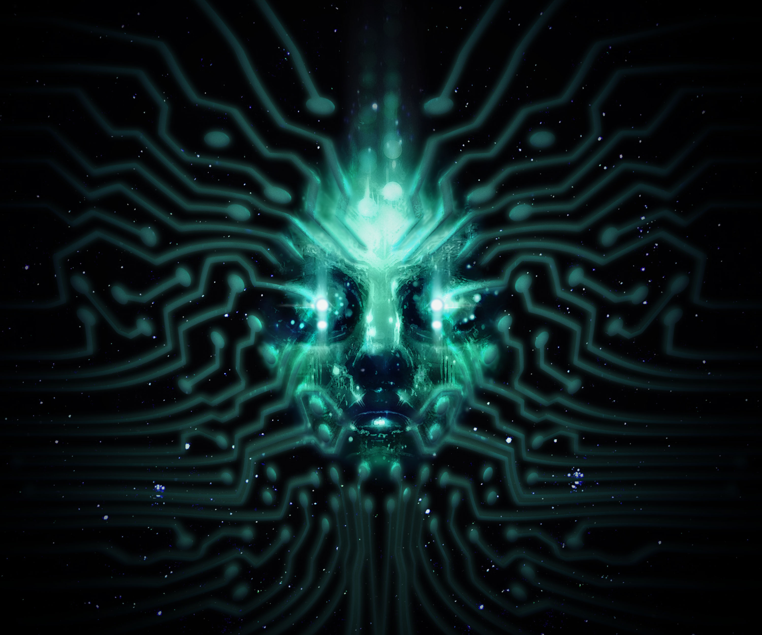SHODAN, den onda AI:n i System Shock-remaken, visas som en serie digitala vägar över en hel bild