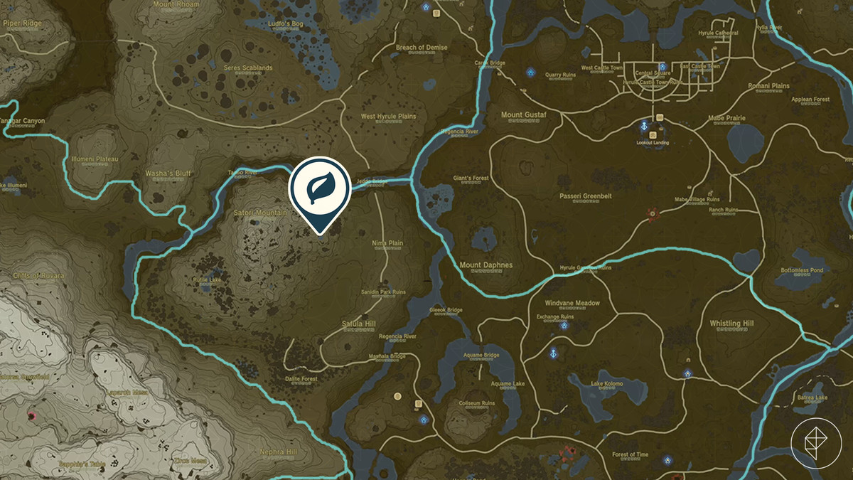The Legend of Zelda: Tears of the Kingdom-karta som visar platsen för en äppelträdgård