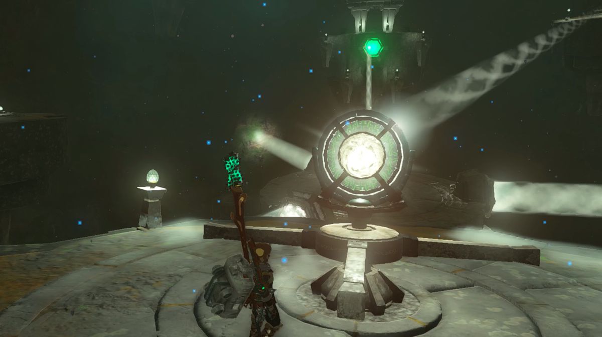 Link riktar en ljusstråle mot ett mål på Starview Island i Zelda: Tears of the Kingdom
