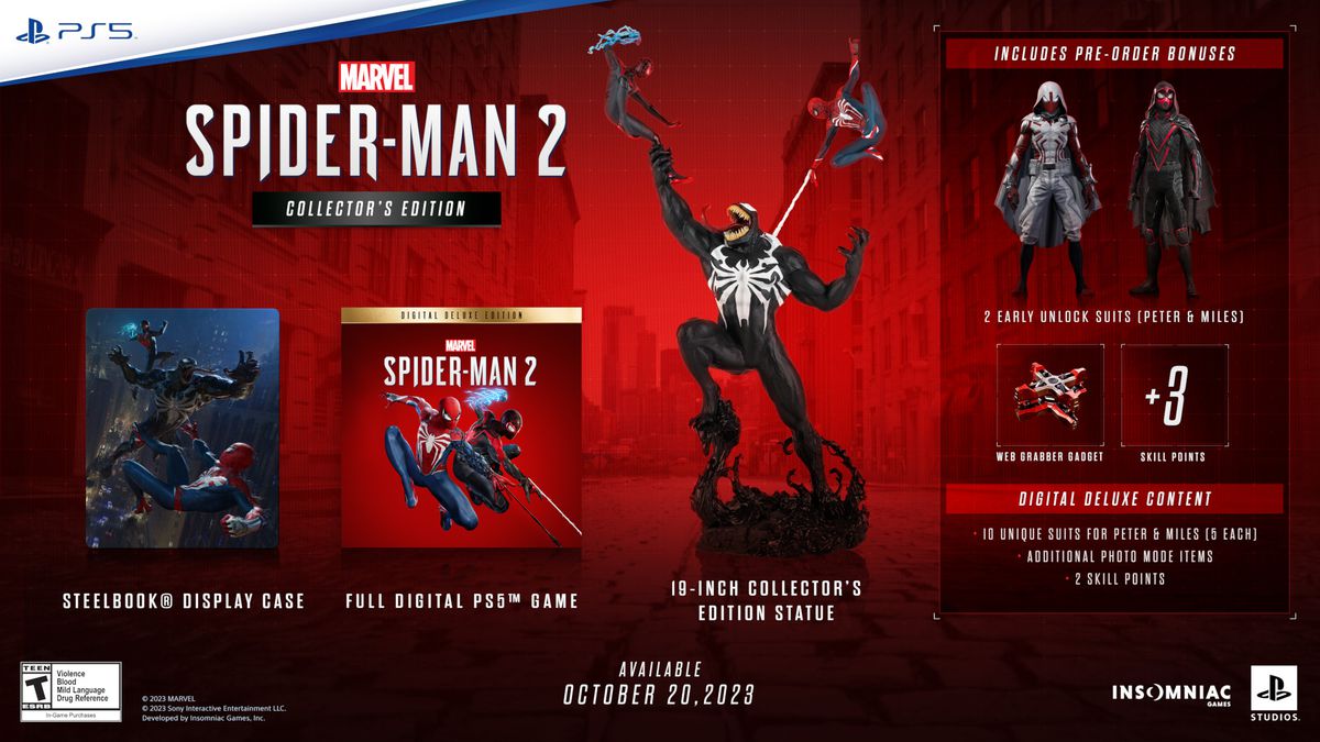 The Marvel's Spider-Man 2 Collector's Edition, komplett med gigantisk Venom-staty