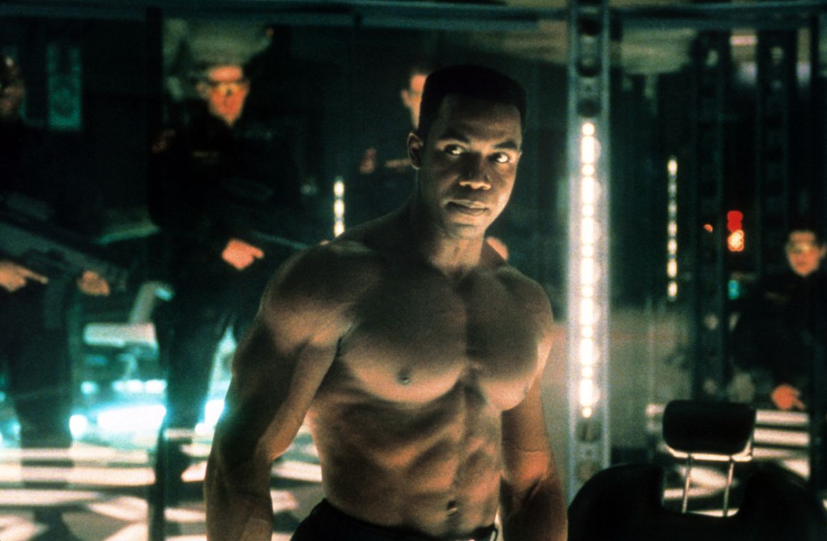 A ripped, shirtless Michael Jai White in Universal Soldier: The Return