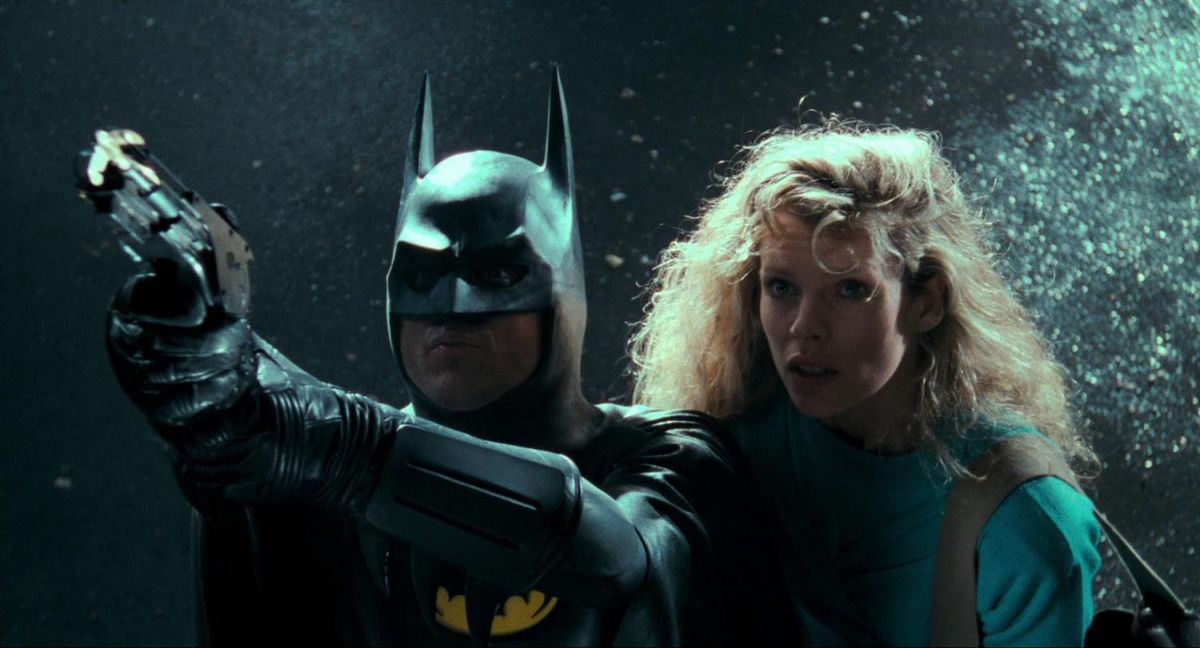 Michael Keaton och Kim Basinger som Batman och Vicki Vale i Batman.