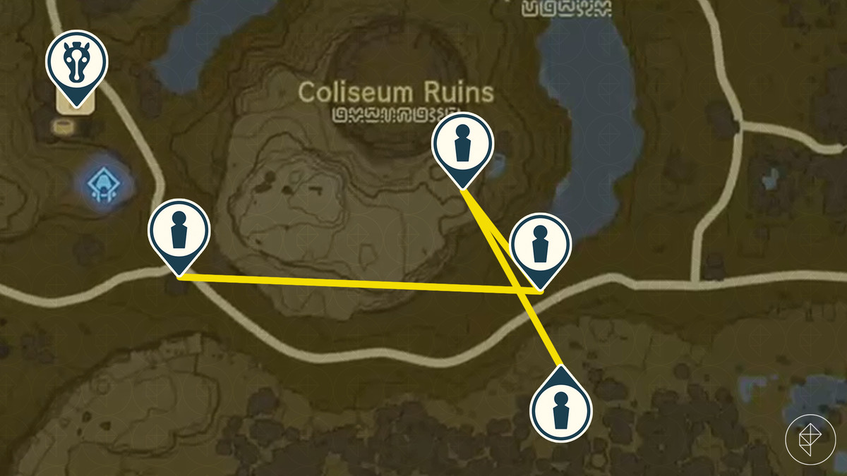 The Legend of Zelda: Tears of the Kingdom-karta som visar rutten du kommer att följa under 